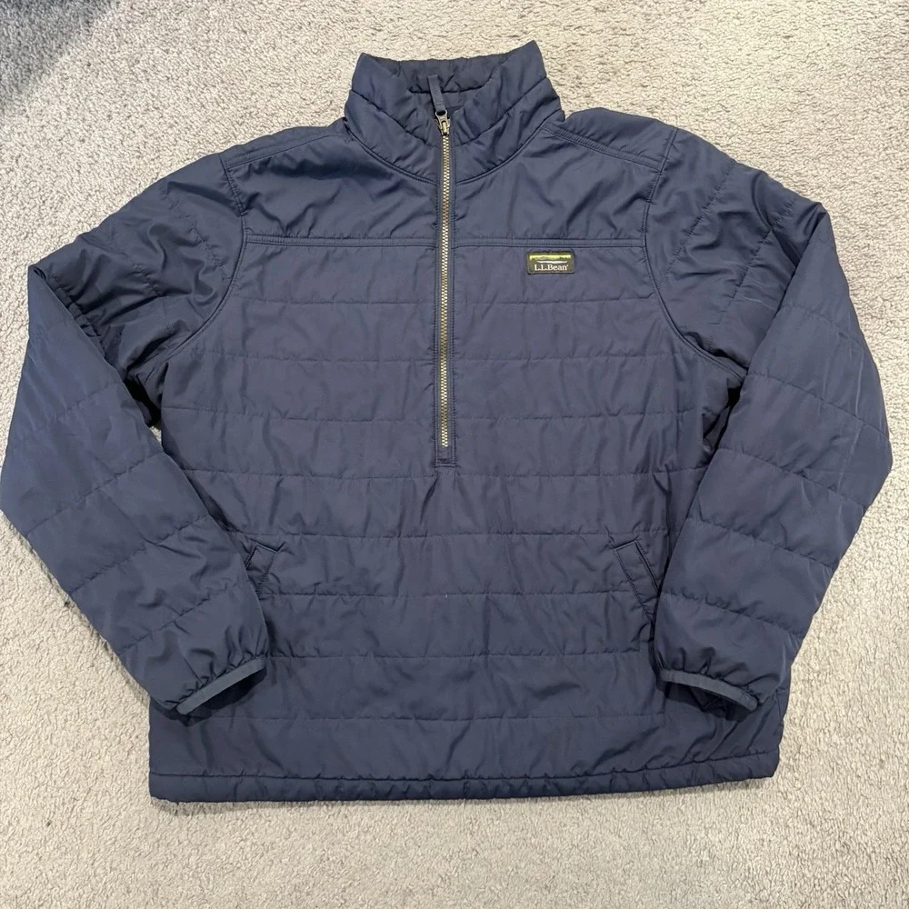 L.L Bean Men's Mountain Classic Puffer 1/4 Zip Pullover Jacket Navy XXL Outdoors - Picture 2 of 12